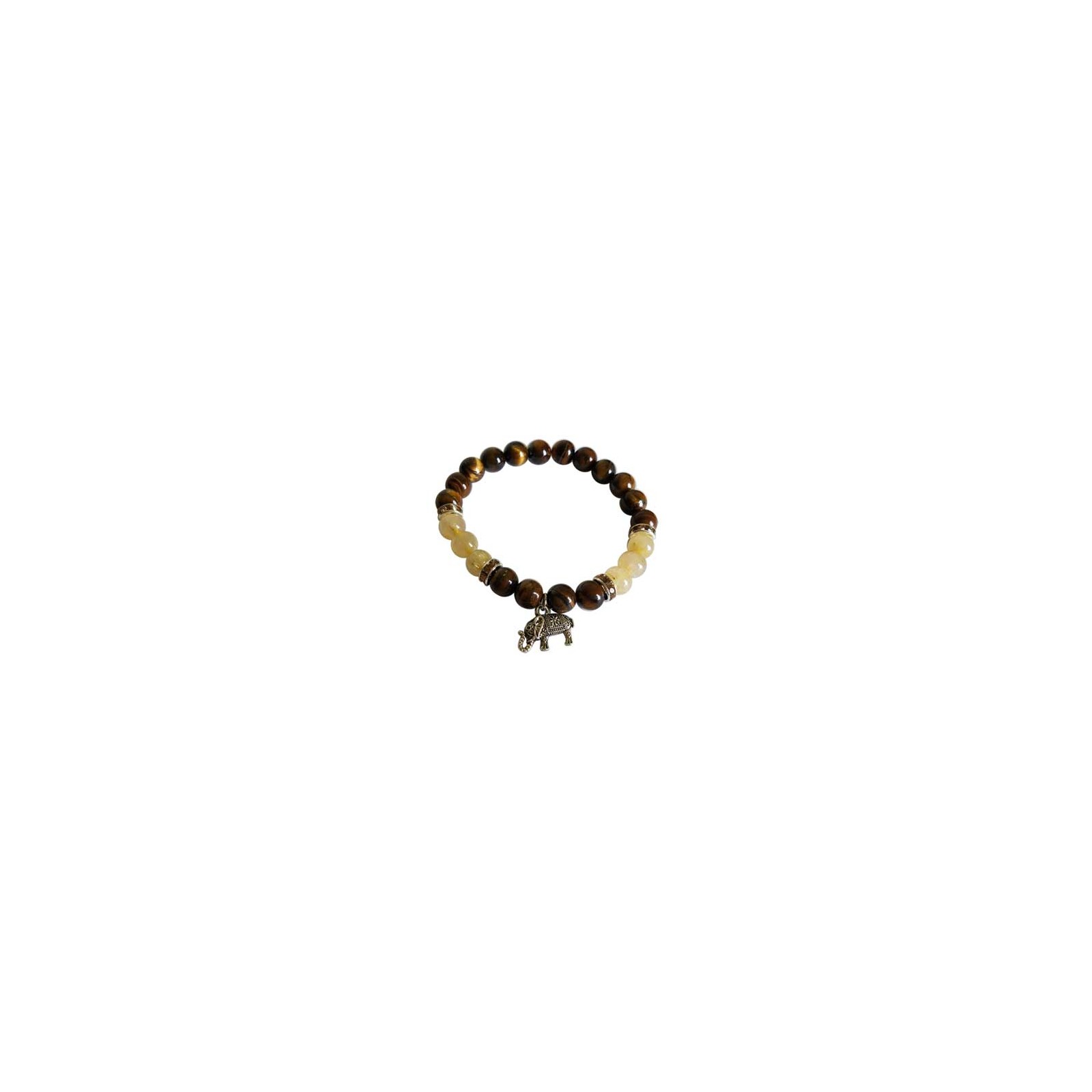 8mm Tiger Eye Rutilated Quartz Elephant Bracelet