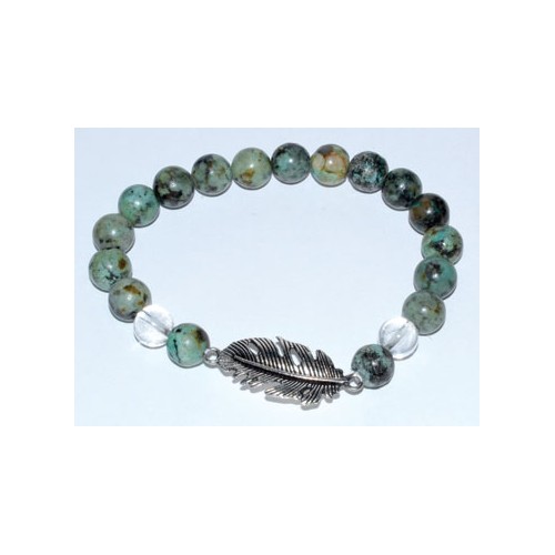 8mm Turquoise Quartz Feather Bracelet