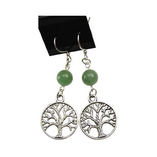 Pendientes Árbol de la Vida de Aventurina Verde para Meditación