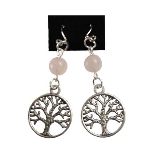 Rose Quartz Tree of Life Earrings for Meditation