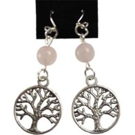 Pendientes Árbol de la Vida de Cuarzo Rosa para Meditación