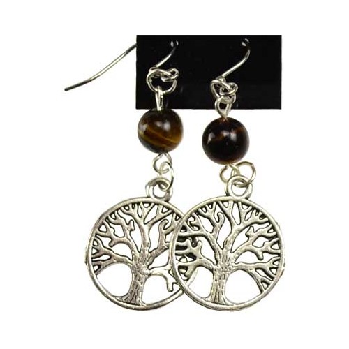 Tigers Eye Tree of Life Earrings for Meditation