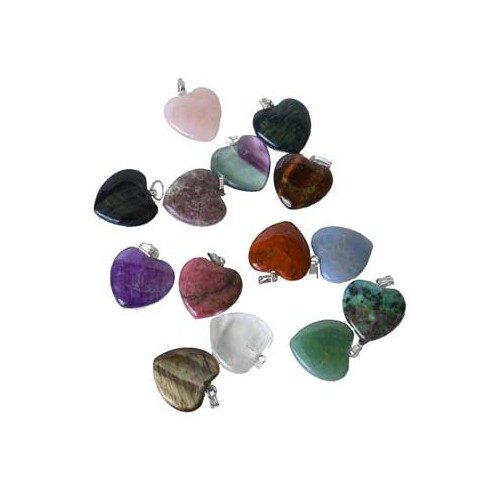 Set of 24 Heart Pendants Various Stones