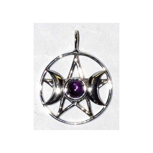 Triple Goddess Amethyst Pentagram Pendant