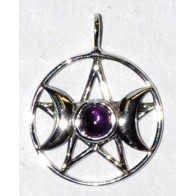 Triple Goddess Amethyst Pentagram Pendant