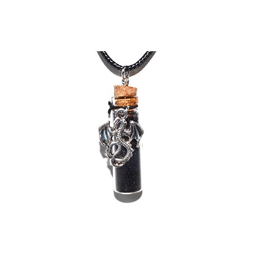 Dragon Black Glitter Spell Bottle Necklace