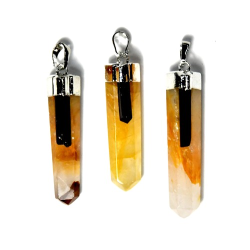 Golden Quartz Black Tourmaline Healing Pendant