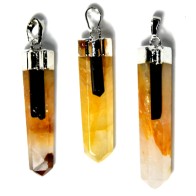 Golden Quartz Black Tourmaline Healing Pendant