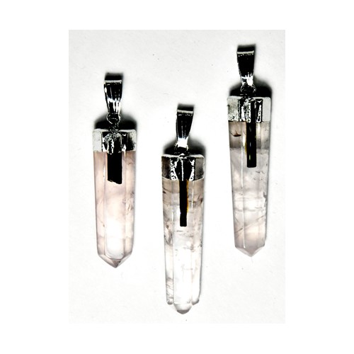 Rose Quartz with Tourmaline Pendant