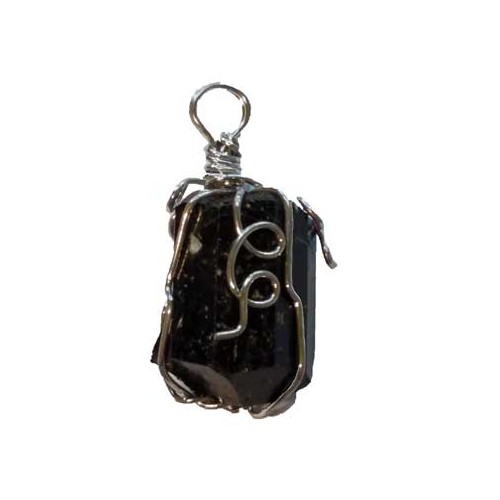 Black Tourmaline Wire-Wrapped Crystal Pendant