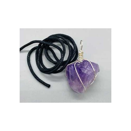 Amethyst Wire Wrapped Pendant - Unique Natural Stone Jewelry