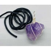 Amethyst Wire Wrapped Pendant - Unique Natural Stone Jewelry