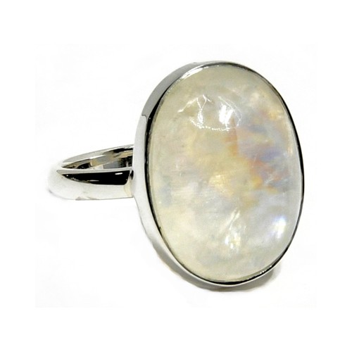 Size 6 Rainbow Moonstone Ring - Iridescent Sterling Silver Jewelry