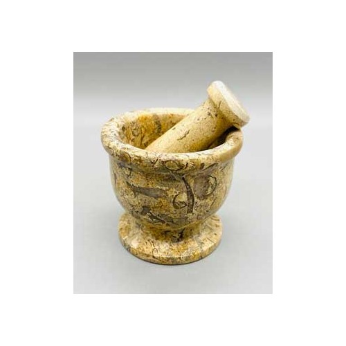 2.5" Fossil Coral Mortar and Pestle Set for Grinding