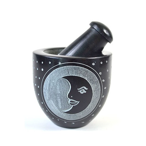 2.75" Moon Soapstone Mortar Pestle for Rituals