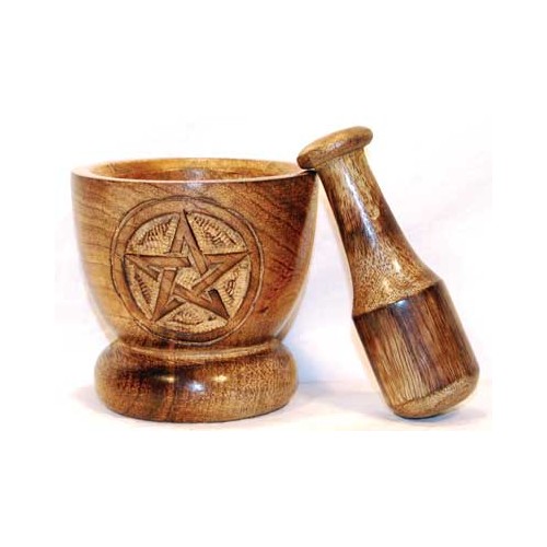 Wooden Pentagram Mortar and Pestle Set for Herb Grinding