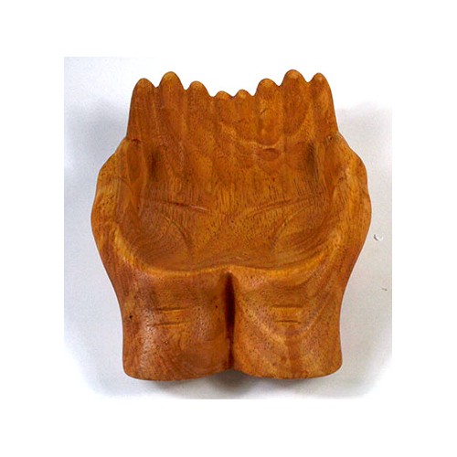 7" Wood Hand Offering Bowl for Home Decor