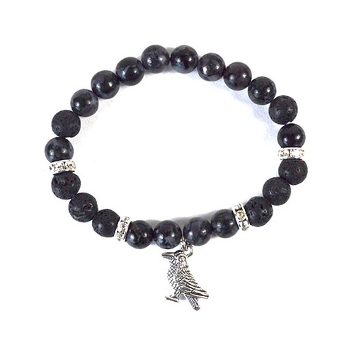 8mm Gabbro Indigo Lava Bracelet with Raven Charm