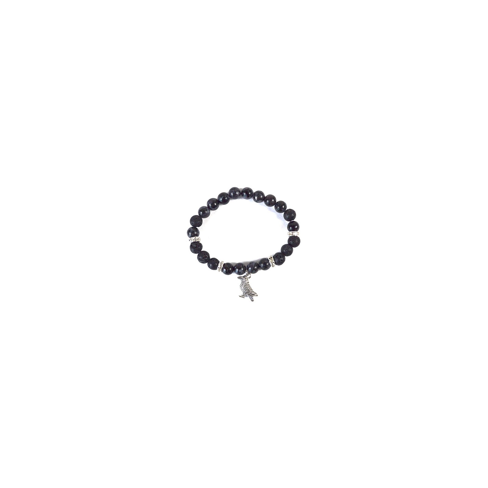 8mm Gabbro Indigo Lava Bracelet with Raven Charm