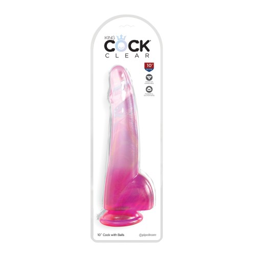 King Cock Clear 10" with Balls Pink