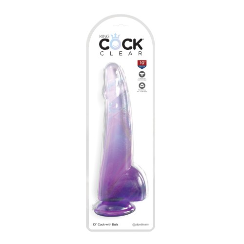 King Cock Clear 10" Cock with Balls - Purple