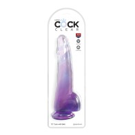 King Cock Clear 10" Pene con Testículos - Púrpura