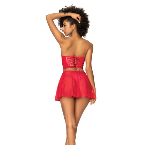 Wet Look Two-In-One Babydoll Red XL