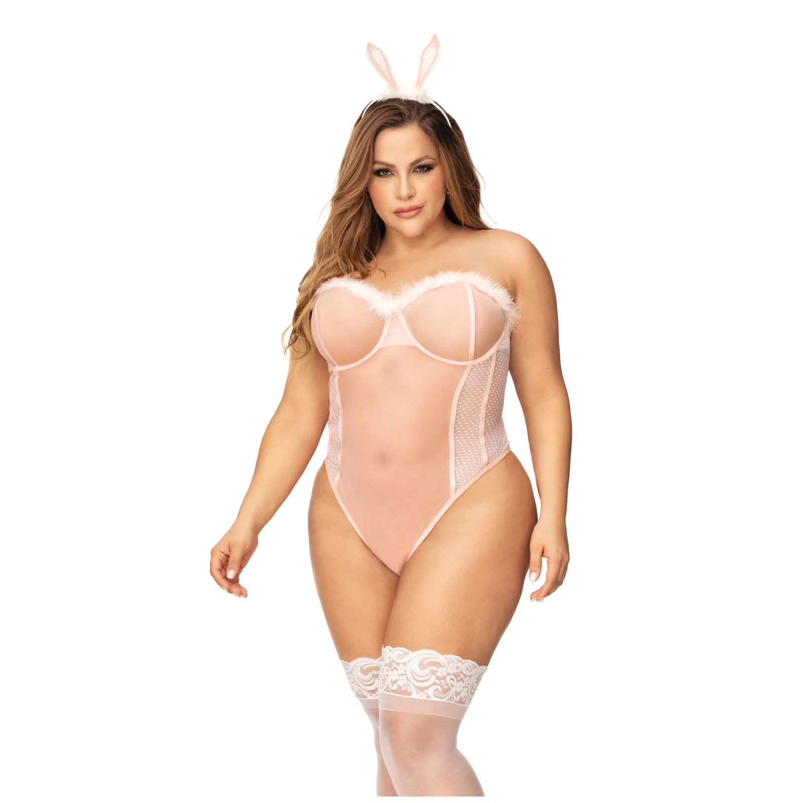 Sexy Bunny Bodysuit with Head Piece - Pink 3X/4X