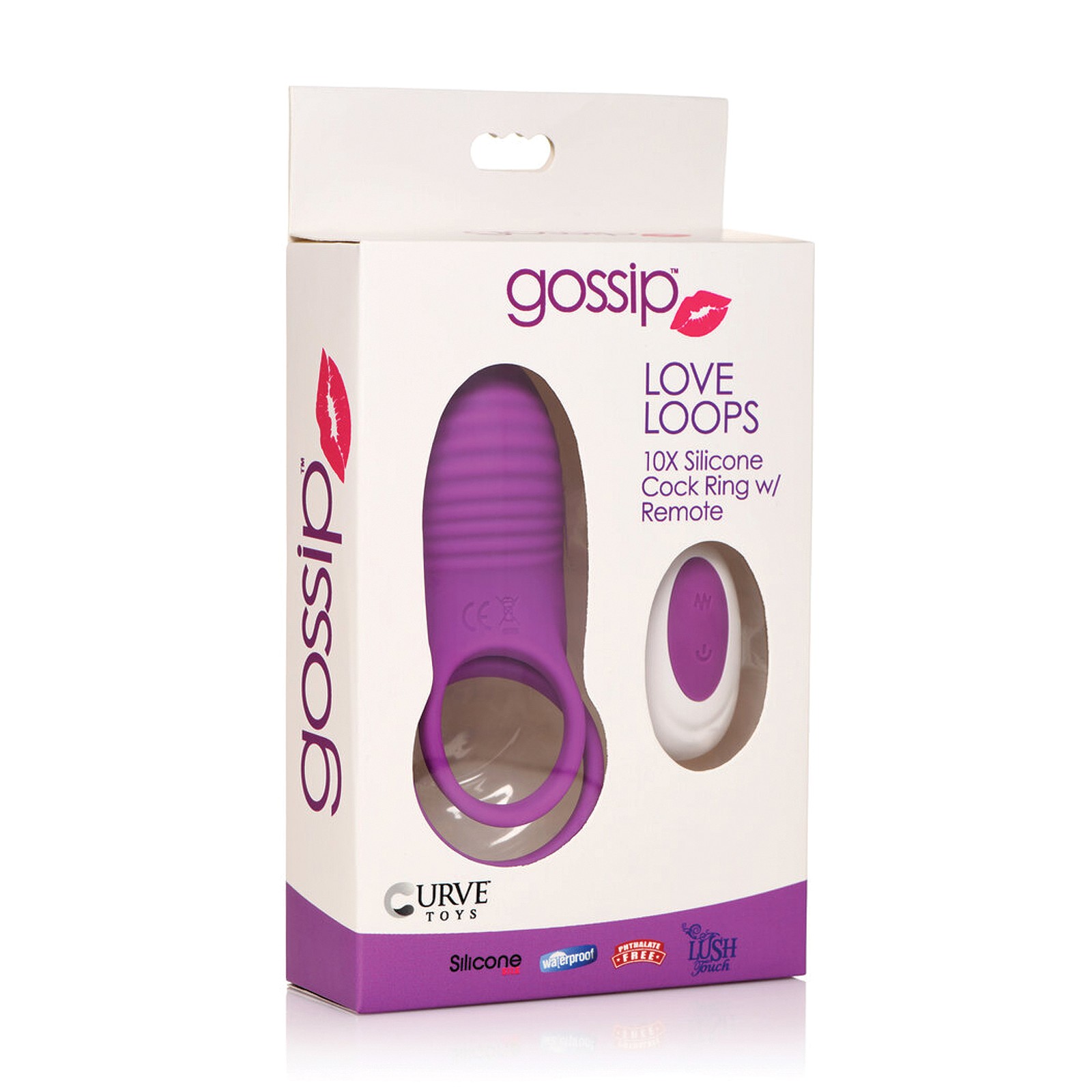 Anillo para el Pene de Silicona Curve Toys Gossip Love Loops 10X con Control Remoto - Violeta