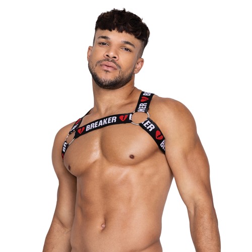 Heartbreaker Harness w/Large O-Ring Detail Black/Red L/XL - Bold Fun