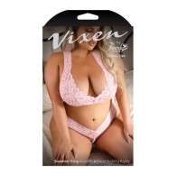 Conjunto Bralette Encaje Tanga Perlas Vixen Rosa Claro