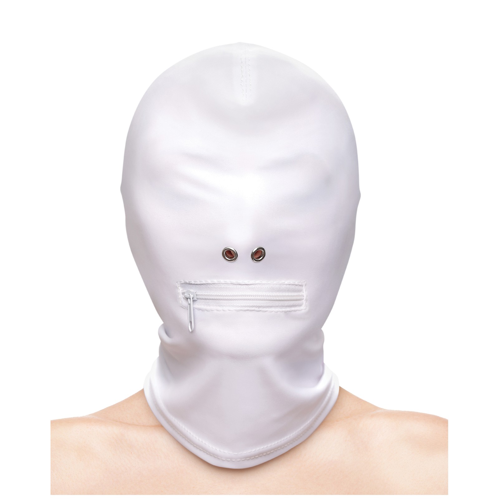 Fetish Zippered Mouth Hood White