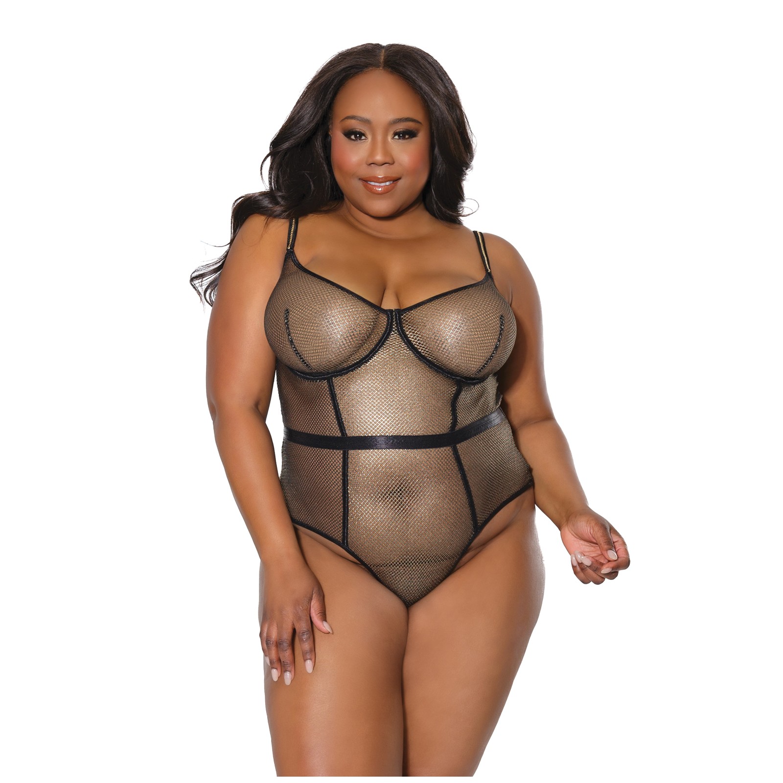 Holiday Metallic Fishnet Teddy Underwire - Sexy Lingerie