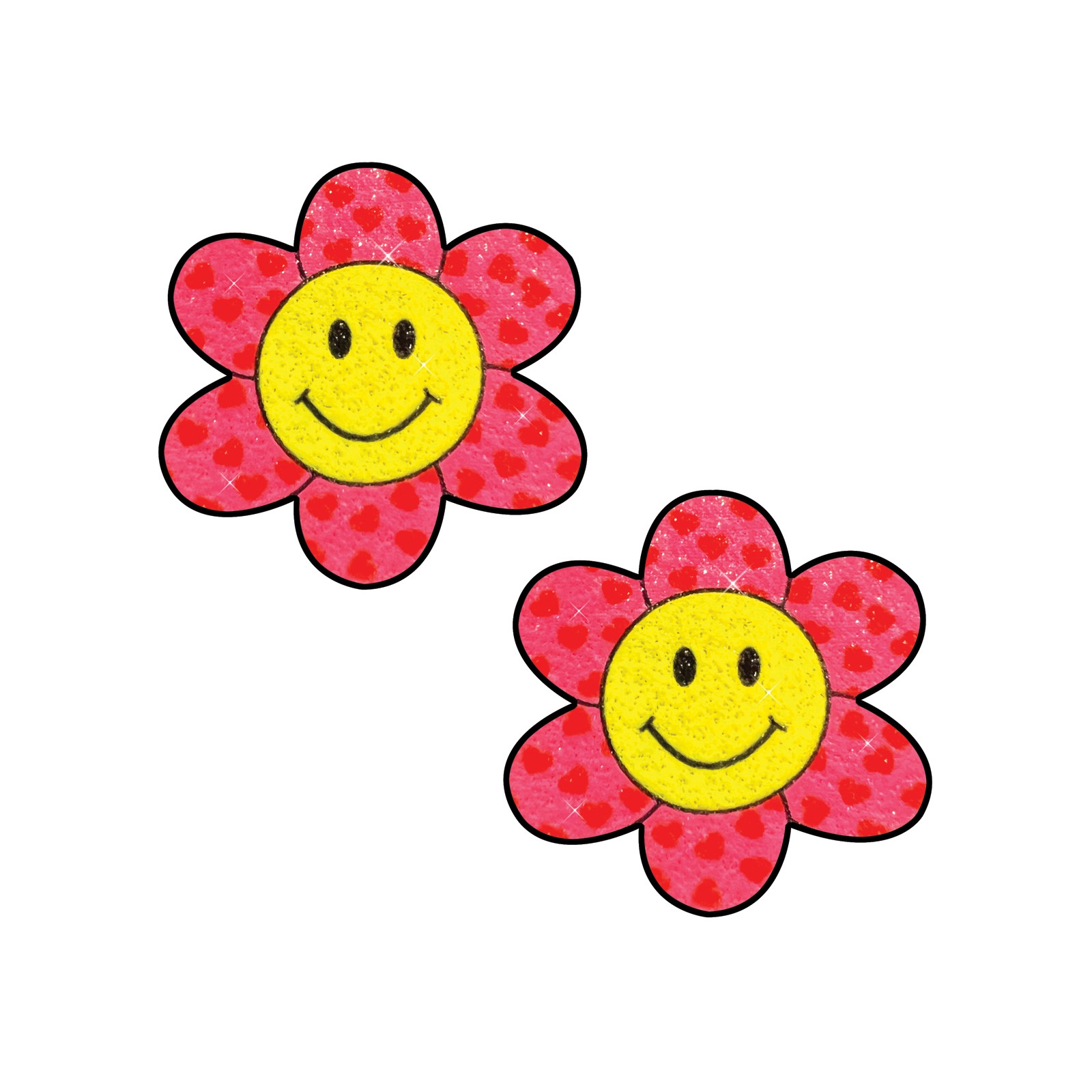 Neva Nude Smiley Flower Power Glitter Pasties Pink Yellow