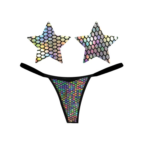 Neva Nude Naughty Knix G-String Holográfico y Pasties