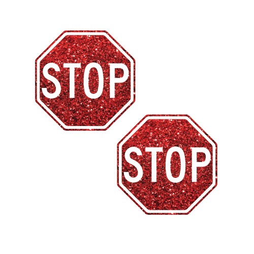 Neva Nude Glitter Pasties - Red Stop Sign