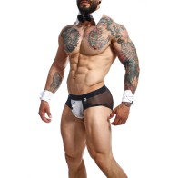 Male Basics MOB Maitre D Brief with Bow & French Cuffs in Black/White SM