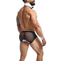 Male Basics MOB Maitre D Brief with Bow & French Cuffs in Black/White SM