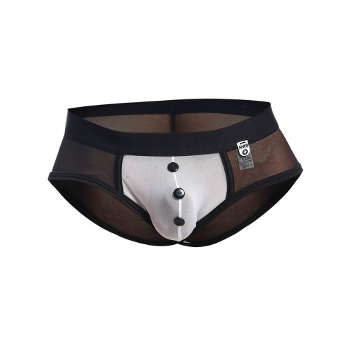 Male Basics MOB Maitre D Brief with Bow & French Cuffs in Black/White SM