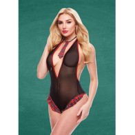 Body Escolar Crotchless Negro Rojo S/M