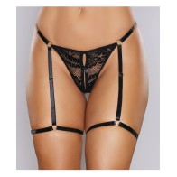 Adore Say it with Garters Tanga de Encaje - Negro O/S