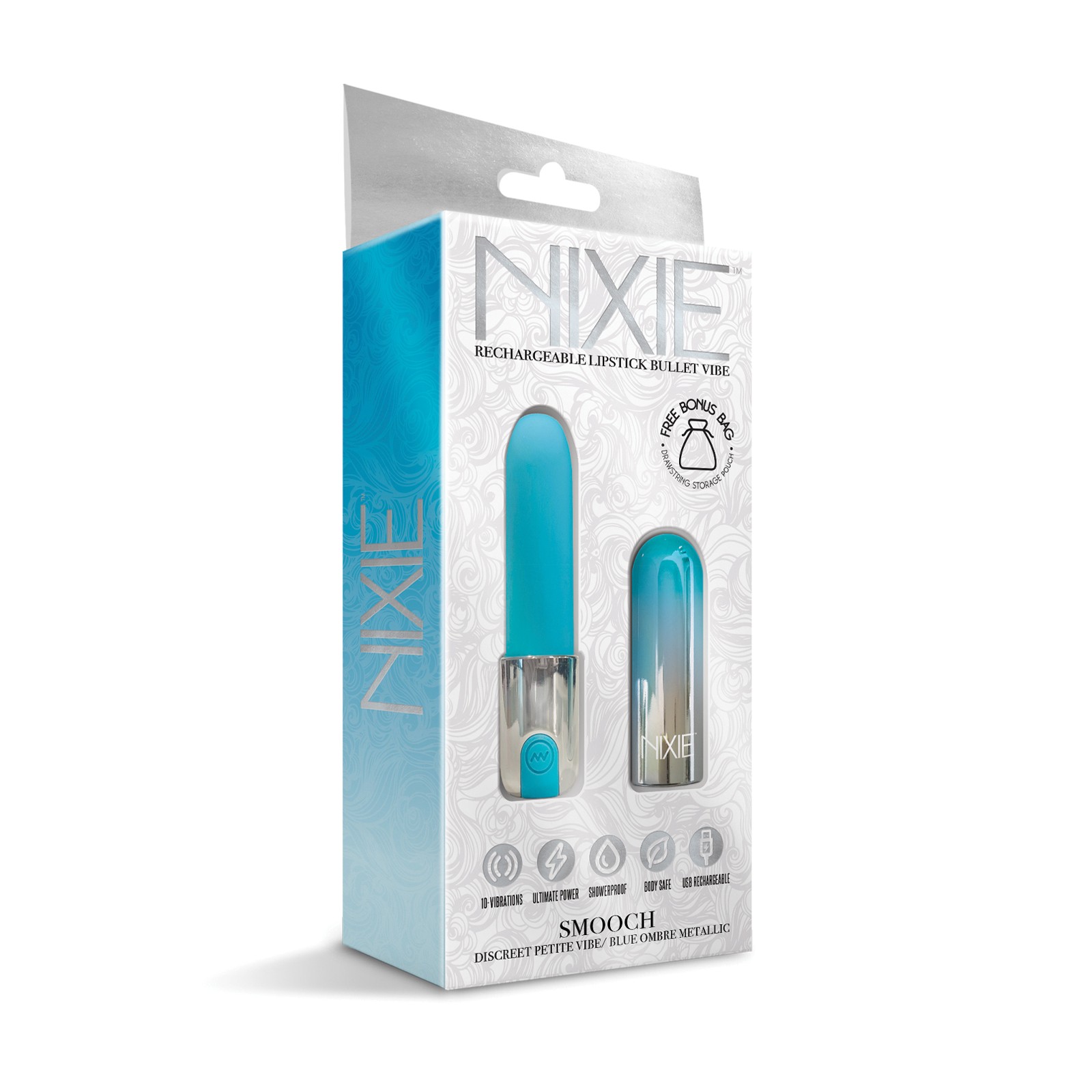 Nixie Smooch Rechargeable Lipstick Vibrator in Blue Ombre