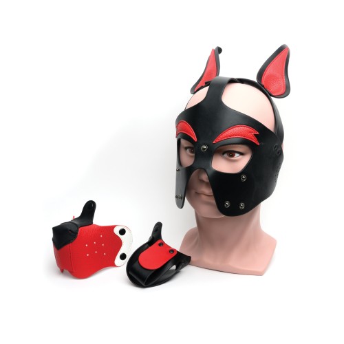 Puppy Play Hood - Black/Red/White