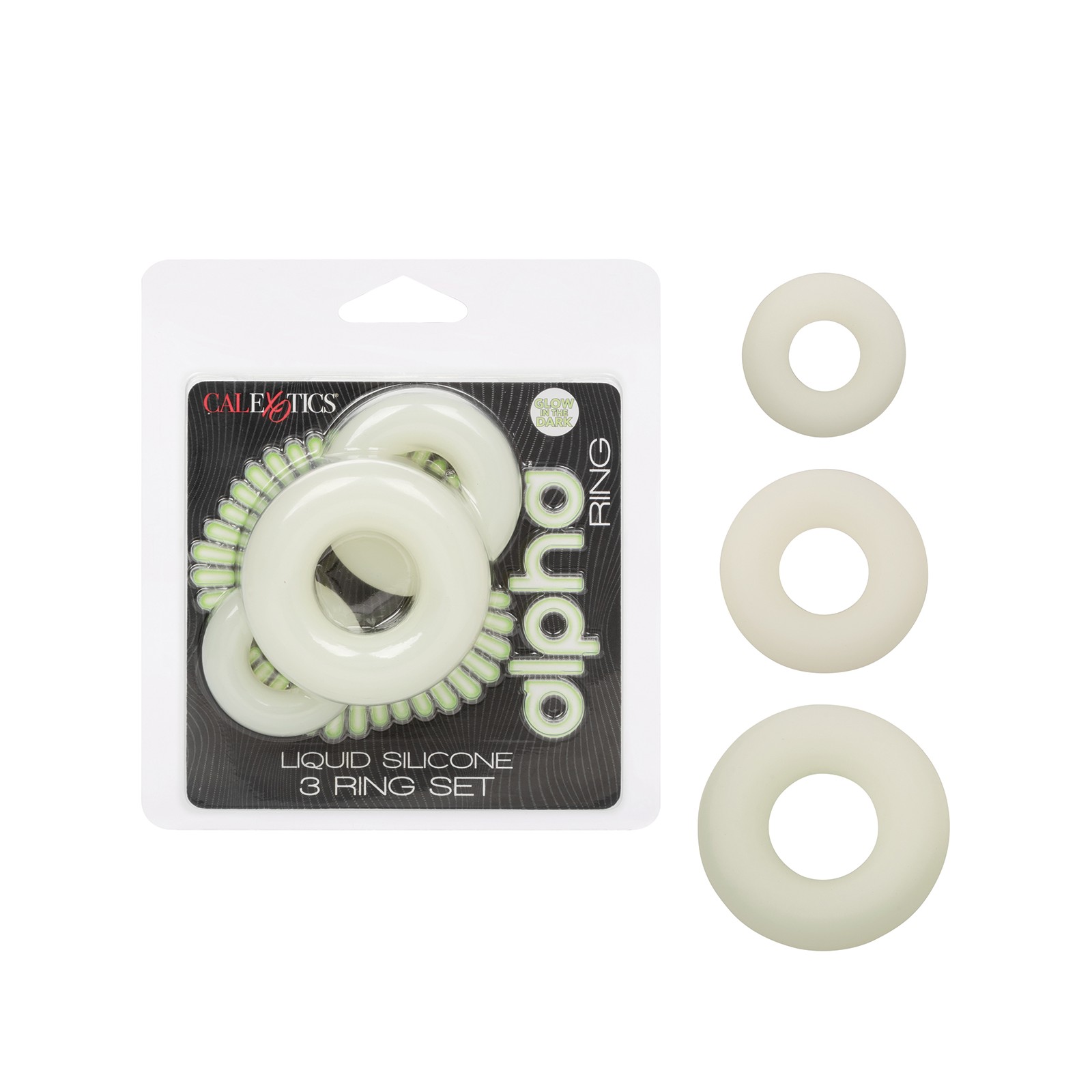 Alpha Liquid Silicone Glow in Dark Cock Ring Set of 3