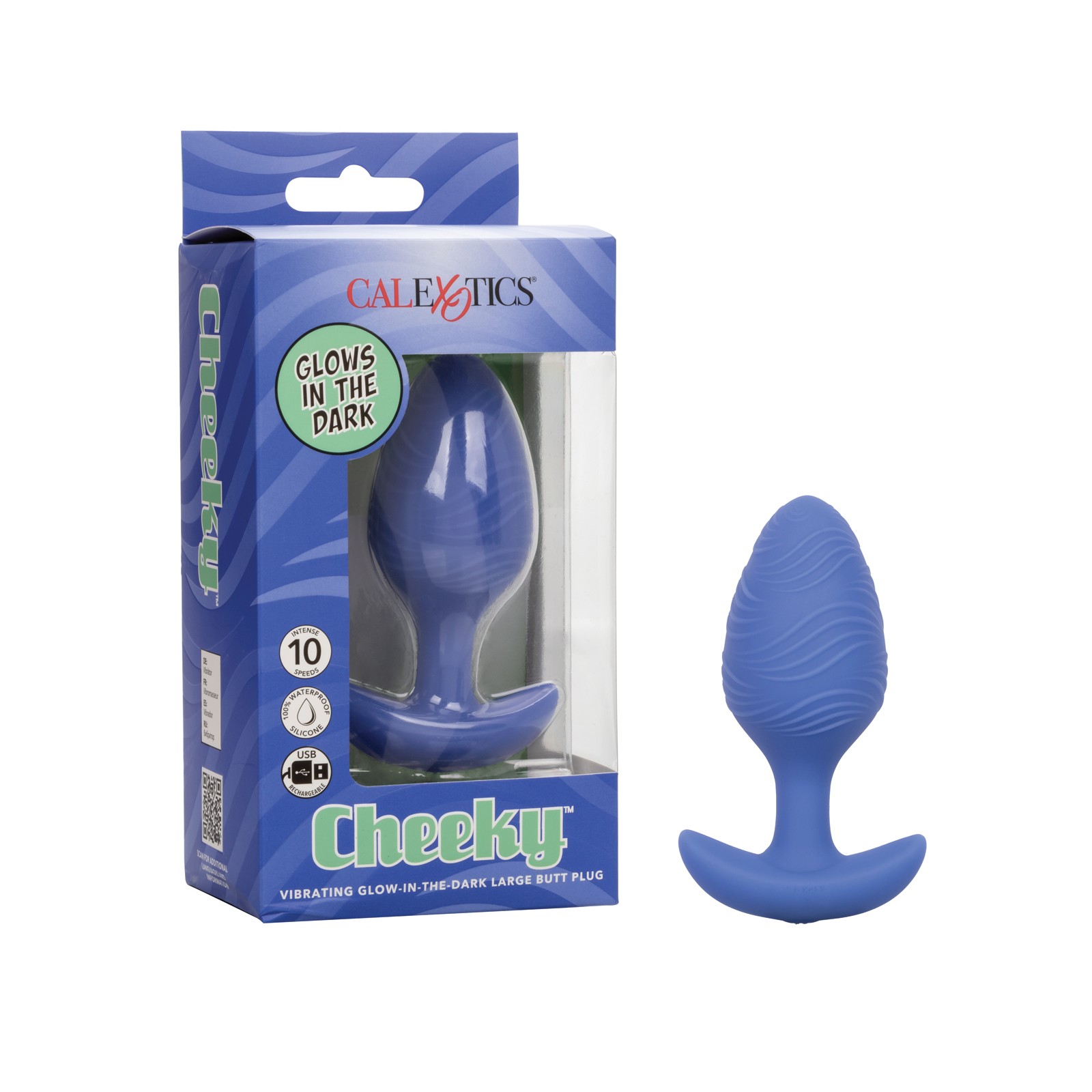 Cheeky Glow in the Dark Butt Plug Large Blue