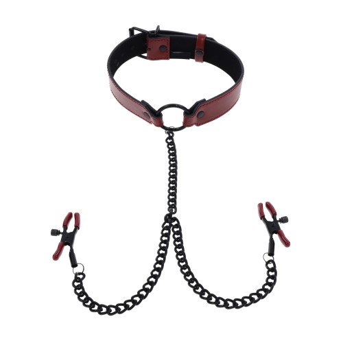 Saffron Collar with Nipple Clamps for BDSM Play