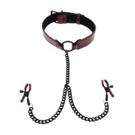 Saffron Collar with Nipple Clamps for BDSM Play