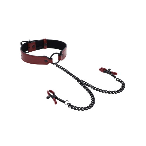 Saffron Collar with Nipple Clamps for BDSM Play