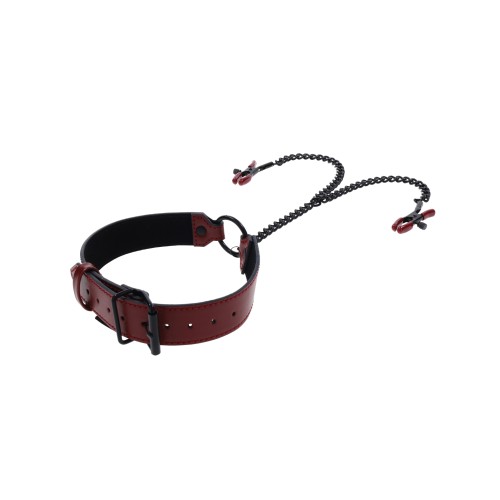 Saffron Collar with Nipple Clamps for BDSM Play