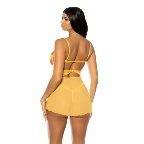 Hazel Peek-A-Boo Babydoll with G-String Yellow S/M